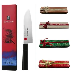 Coffret Cadeau Kasumi Santoku: Couteau Santoku série Tora + Gravure Laser Nom + Carte Cadeau