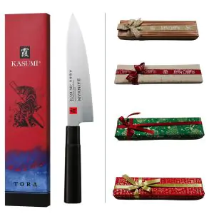 Coffret Cadeau Kasumi Chef: Couteau de chef série Tora + Gravure Laser Nom + Carte-cadeau