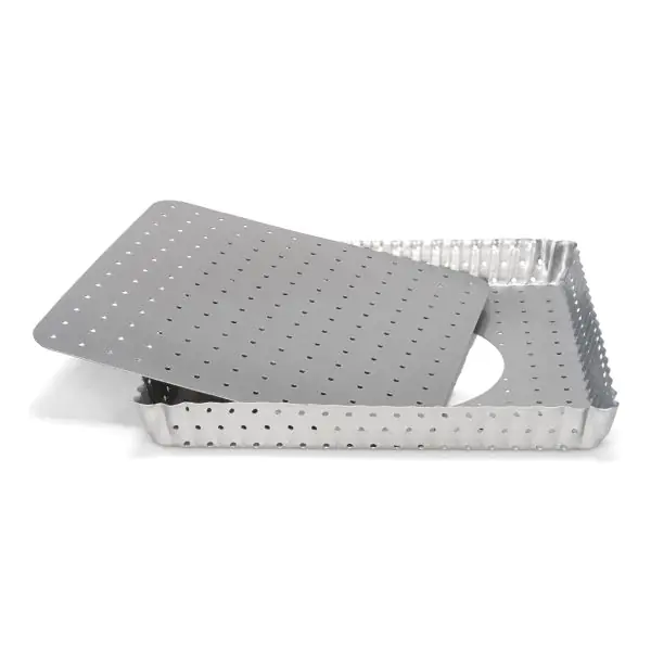 Square perforated Quiche cake pan with removable bottom Silver-Top line by Patisse