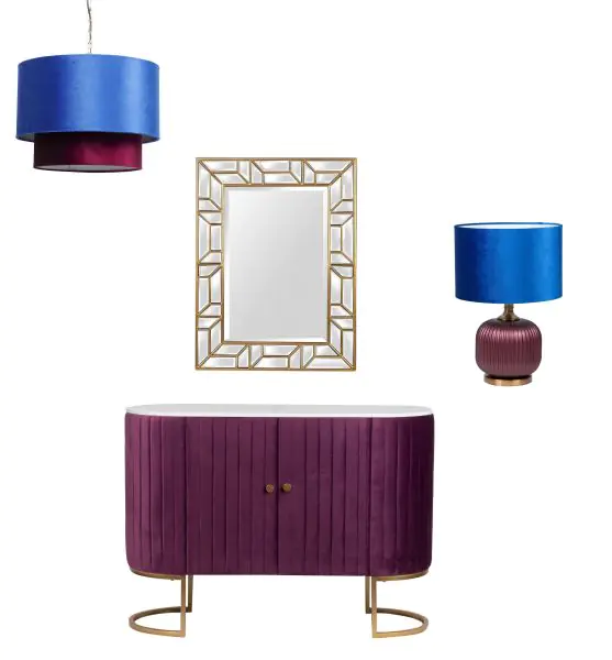 Purple & Blue Elegance Corner : Commode, lustre et lampe de Garpe