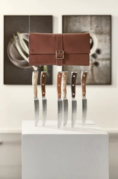 Ikon Selection 6-piece Steak Knife Set with Leather Knife Roll