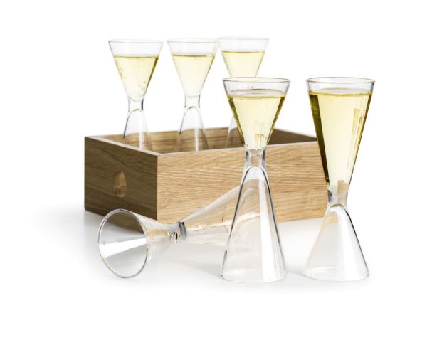 Set 6 bicchierini grappa con vassoio in legno