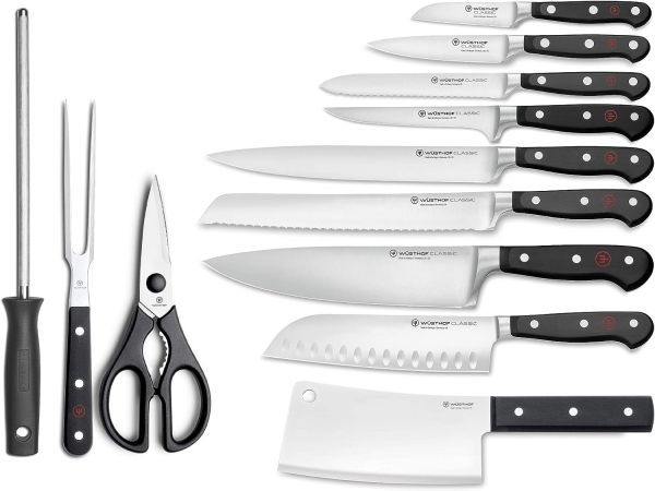  High-quality black ash block complete with 10 knives and 2 accessories Classic Series by Wusthof