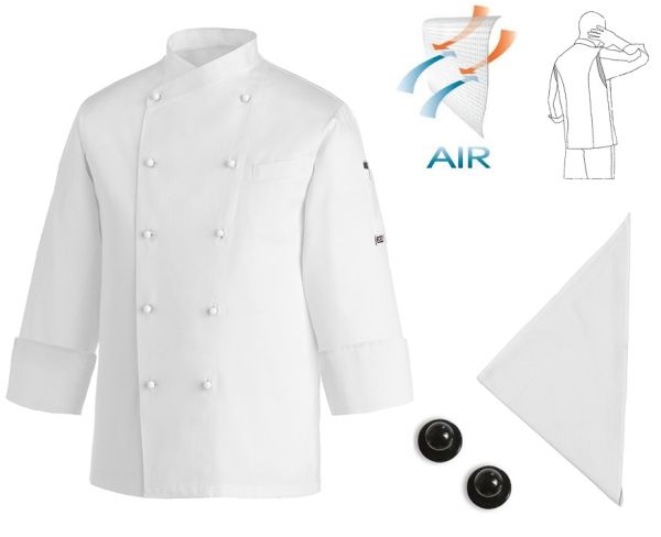 Pierre Unisex Chef Jacket in 100% Cotton + Neck + Black Buttons Set