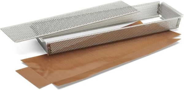 Perforated rectangular stainless steel tart mold + 2 non-stick sheets by De Buyer