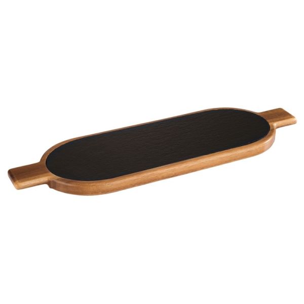 Oval acacia wood and slate cutting board cm. 40,0x15,0 - h 2,0 cm