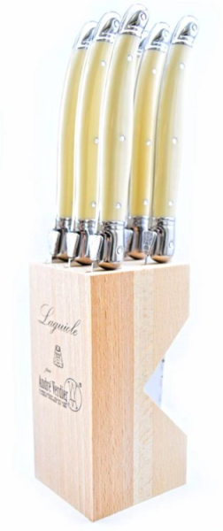 Block of 6 Laguiole steak knives by André Verdier Ivory Color