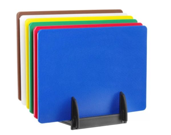 Set of 6 HACCP cutting boards with rack