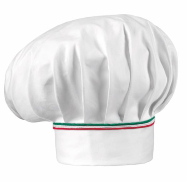 Cappello cuoco HAT ITALY: Bianco con finiture rosso e verde