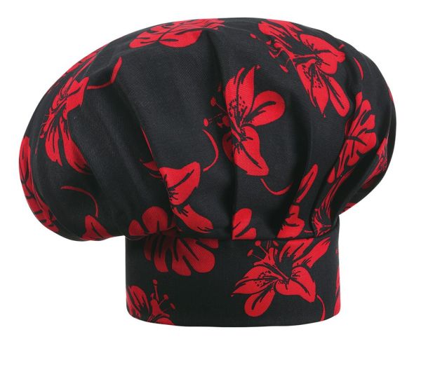 Cappello da cuoco FIORE IBISCO nero e rosso