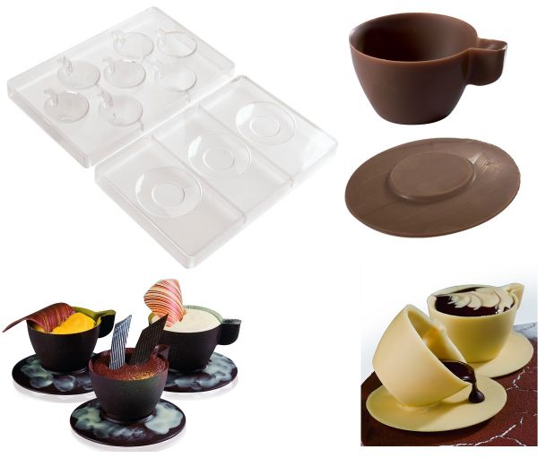 Set of 2 polycarbonate molds: chocolate cup and saucer