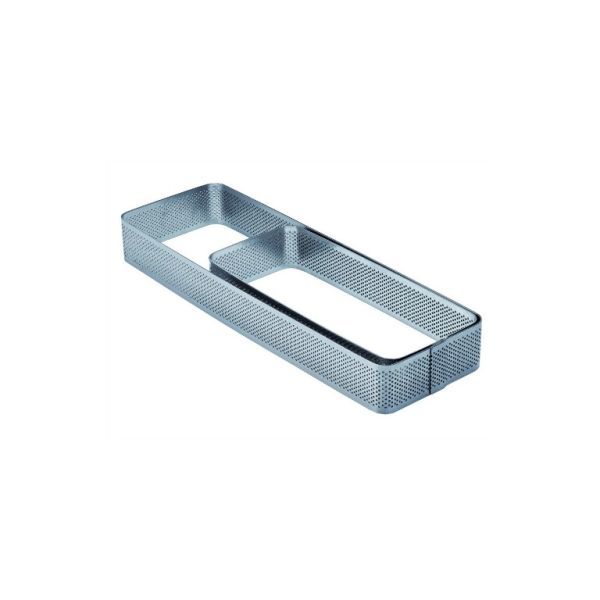 Bande rectangulaire microperforée en acier inoxydable avec coins arrondis 290 x 90 x h 20 mm