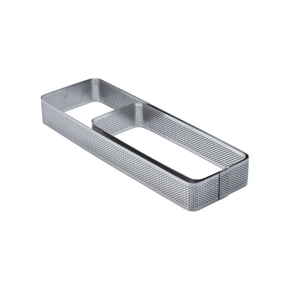 Bande rectangulaire microperforée en acier inoxydable avec coins arrondis 190 x 80 x h 35 mm