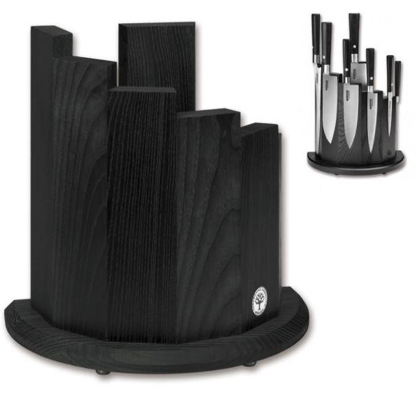 Empty magnetic knife block for 7 knives in black ash wood