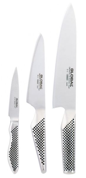 Set 3 coltelli Base di Global: Coltello Cuoco, Utility e Spelucchino 