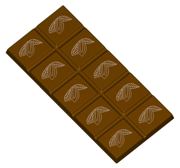 Stampo in policarbonato per cioccolato: Tavoletta 75 gr. con rilievo Frutto del Cacao-Cabosse