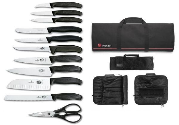 Case complete with 10 knives and 1 Victorinox scissors