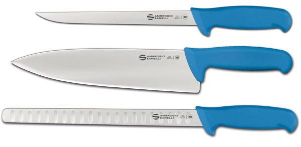 Set Pesce HACCP: Set 3 coltelli Supra Colore manico Blu di Ambrogio Sanelli