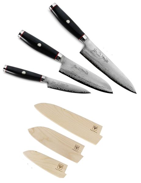 Set of 3 Super GOU Ypsilon 193-layer damascus steel knives by Yaxell